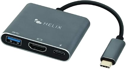 Helix 3-in-1 USB-C to USB-A+HDMI+USB-C Adapter (V2-0522) - Black
